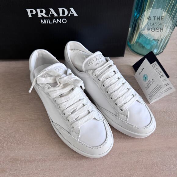 NEW PradaNappa Re Nylon White Sneakers Low Top Sz 35